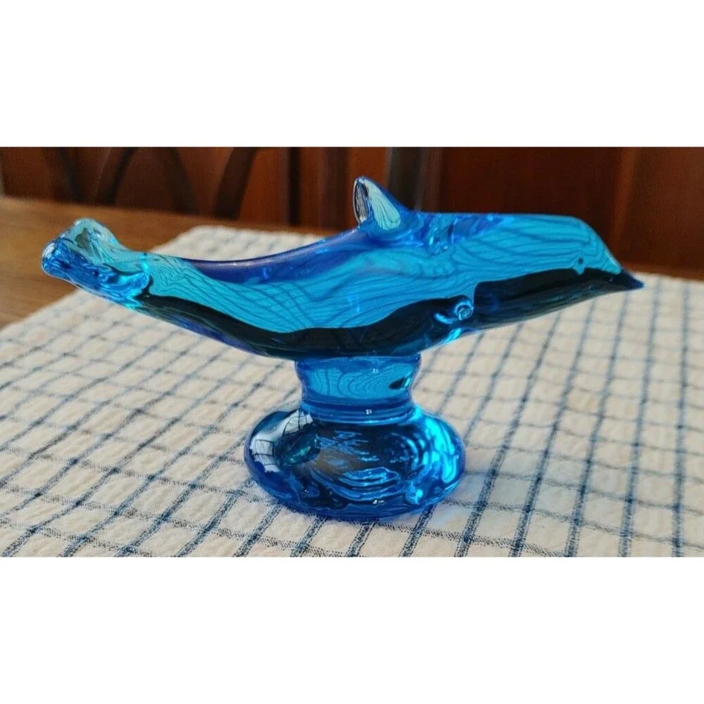 Vintage Ron Ray Blue Dolphin Art Glass Figurine Signed Date 1996 Hand Blown READ